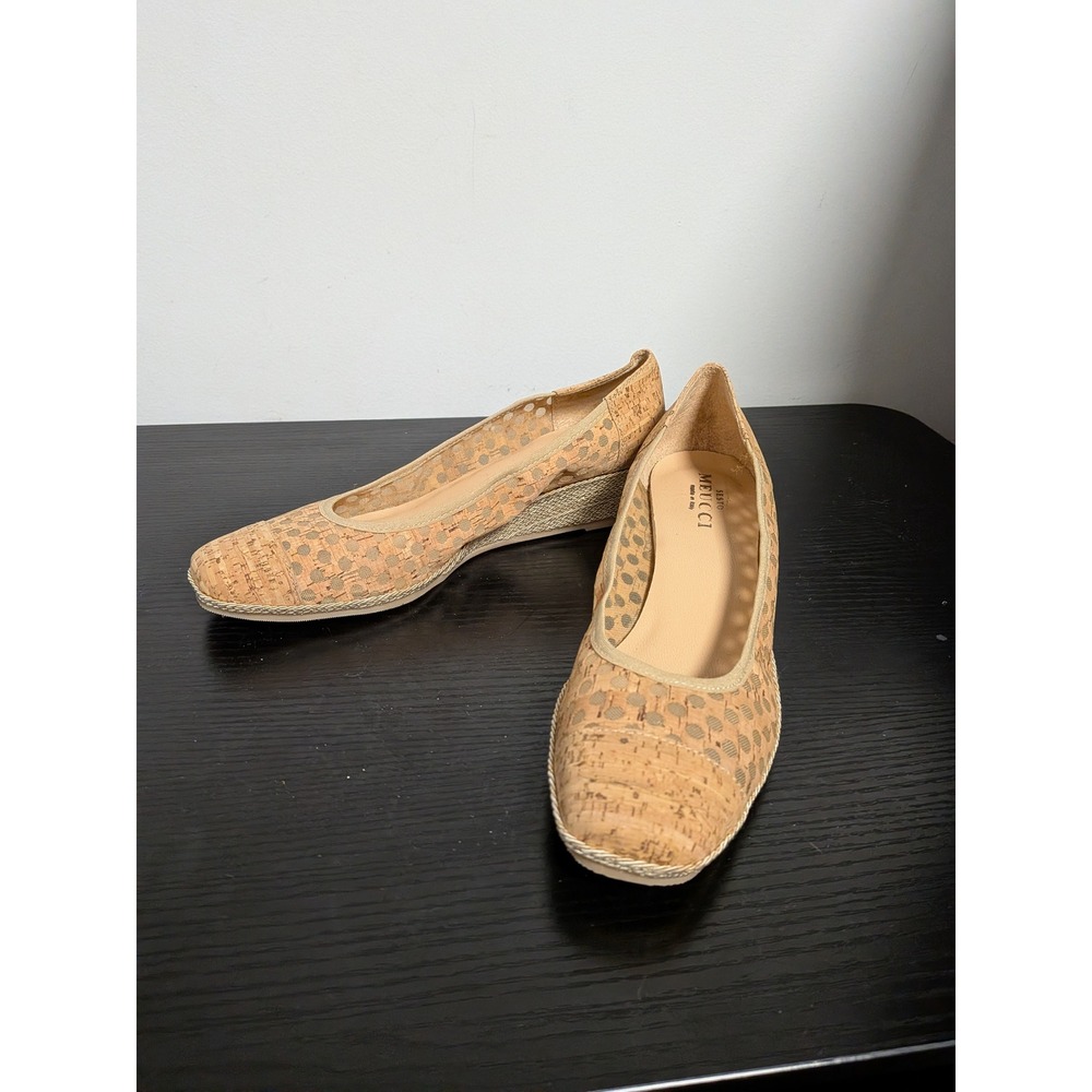 Sesto Meucci Womens Cork Perforated Wedge Pumps Tan Gold Made in Italy Size 10 W - Picture 4 of 14